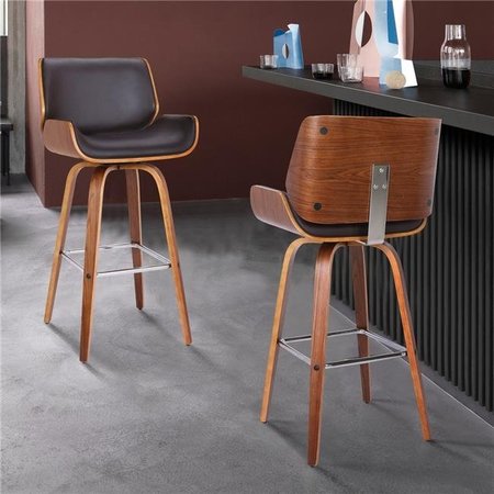 ARMEN LIVING Armen Living LCTYBABRWA26 37.5 H x 20 W x 20 D 26 in. Tyler Mid-Century Swivel Counter Height Barstool in Brown Faux Leather with Walnut Veneer LCTYBABRWA26